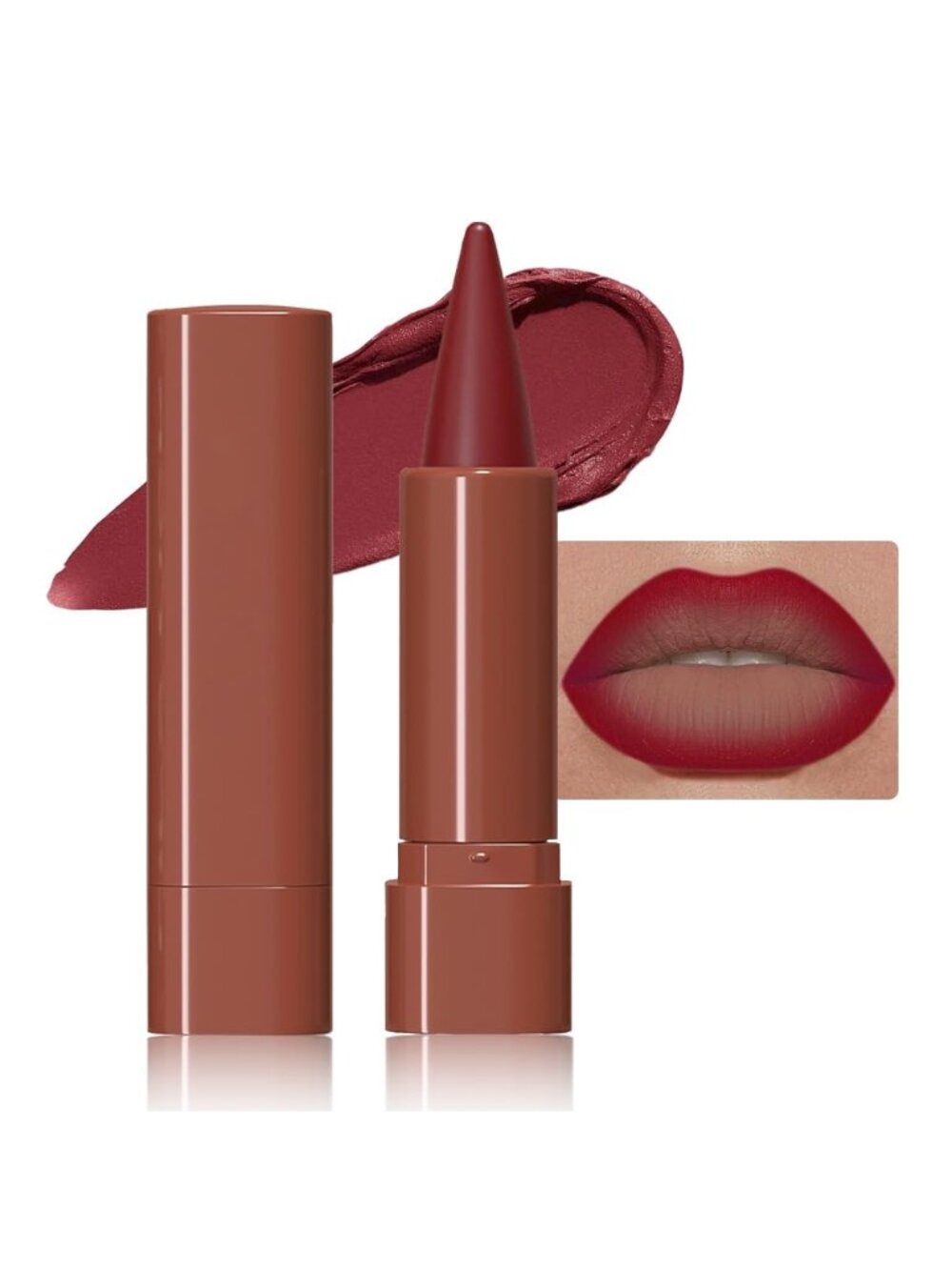 Women 1Pcs-A02# Red Brown Shimmery Metallic Cone-Tip Glitter Lipstick Lip Liner